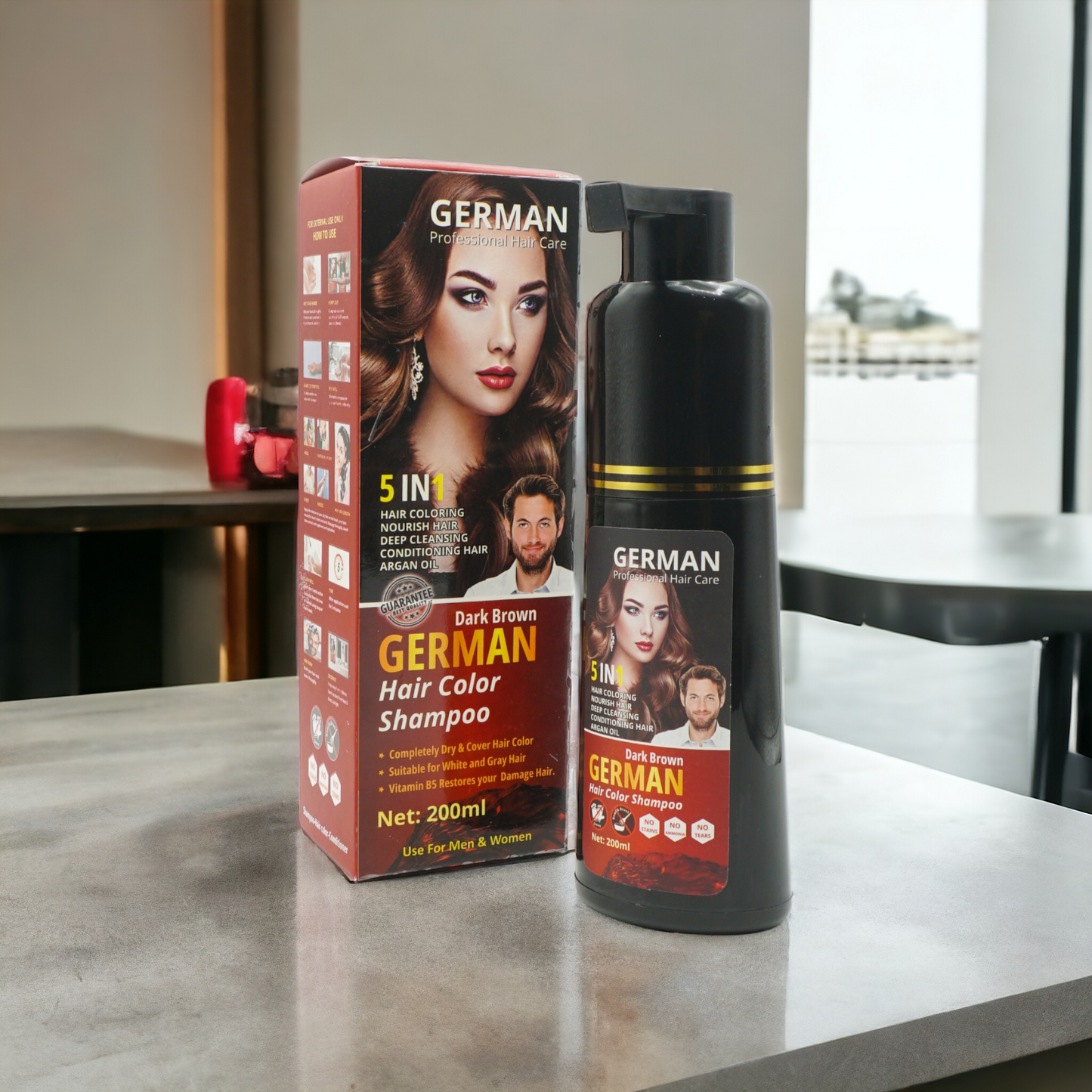 5-in-1 German Hair Color Shampoo with Keratin, Argan Oil, Vitamin B5